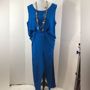 DVF bright blue silk tank and pants set S/M